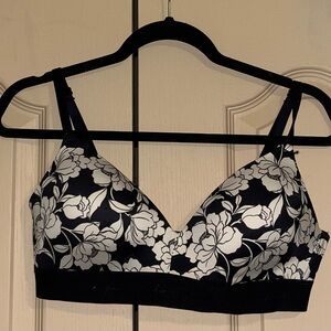 PINK Floral Black and White Bra
